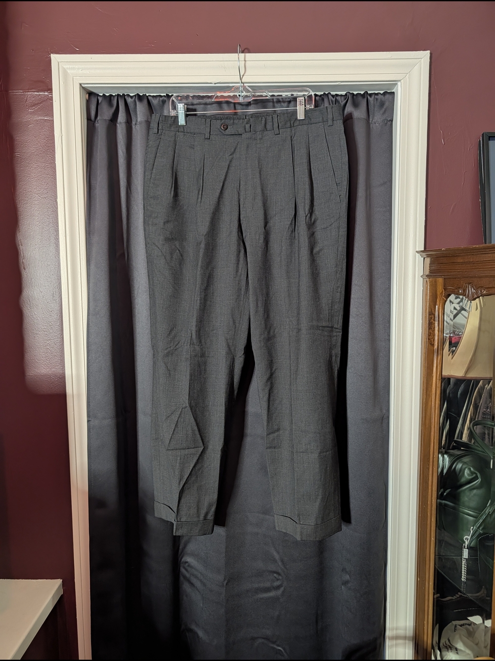 Ermenegildo Zegna Gray Textured Wool Cuffed Men's Pleated Dress Pants Trousers